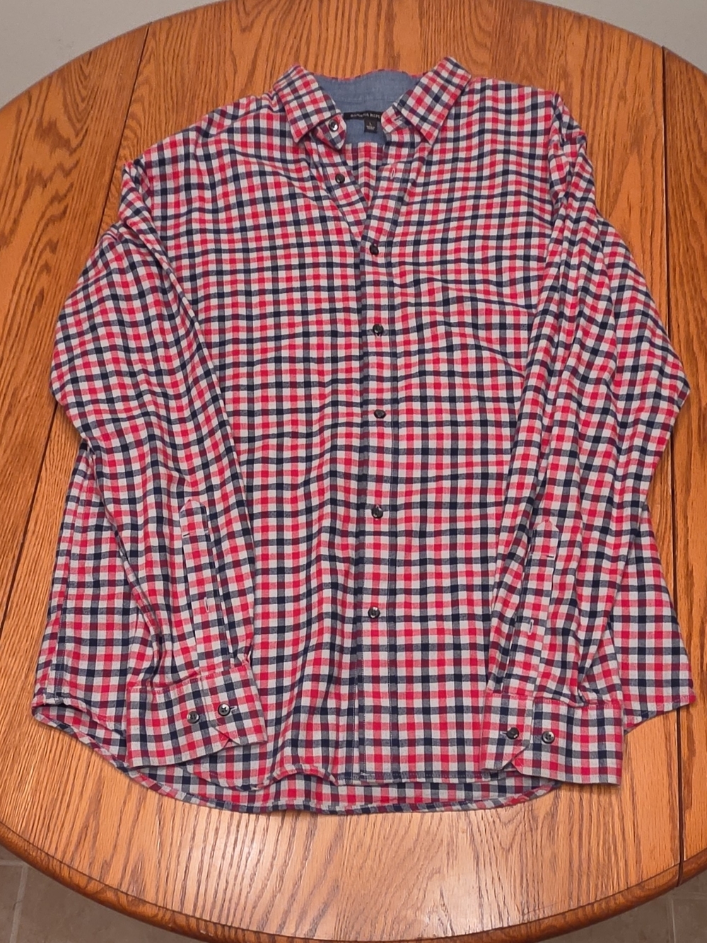 Men's Red and Blue Plaid Button-Up Shirt